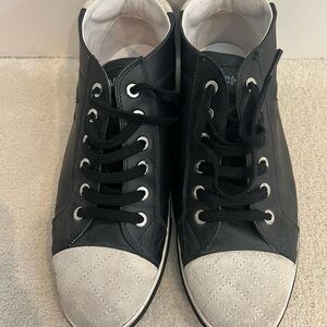 CHANEL Two-Tone Black and Cream Sneakers
